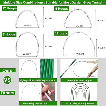 Plant Covers Freeze Protection Kit, 10 x 30Ft Frost Cloth and 6Pcs Fiberglass Garden Hoops 1oz/yd² Floating Row Cover with Greenhouse Hoops Frost Blanket for Winter Garden Covers for Raised Beds