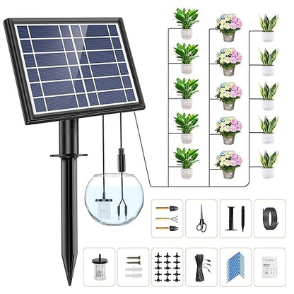 49FT Solar Drip Irrigation Kit System, 900ml/min Garden Watering System，3W 3000mAh Larger Capacity，Automatic Raised Bed Watering System for 15 Potted Plants
