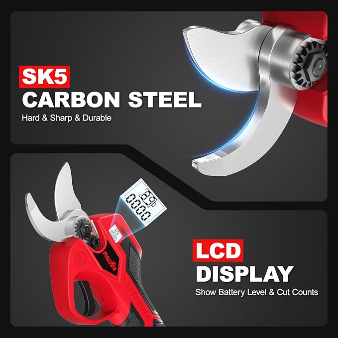 Electric Pruning Shears Cordless, 1.4" Cutting Diameter, Cordless Pruning Shear with SK5 Blades & LCD Display, Branch Cutter with 2*2.0Ah Batteries, Electric Pruners for Gardening Tree Branch
