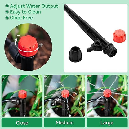 Adjustable Drip Irrigation Emitters with Stakes: 30 Pcs Drip Emitters for 1/4 Inch Drip Irrigation Tubing,360 Degree Irrigation Drippers for Garden Watering