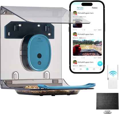 Smart Bird Feeder with Camera Solar Powered,2K HD Video Live Stream,AI Identify Birds Species,Link via Signal Transmitter,5MP Photos,Instant Arrival Alerts,Motion Detect,Elderly-Friendly,Blue