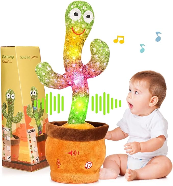 Volume Adjustable Dancing Talking Cactus, Singing Repeating Recording Mimicking Cactus Baby Toys, Interactive Learning Tummy Time Toy for Toddler Boys Girls Funny