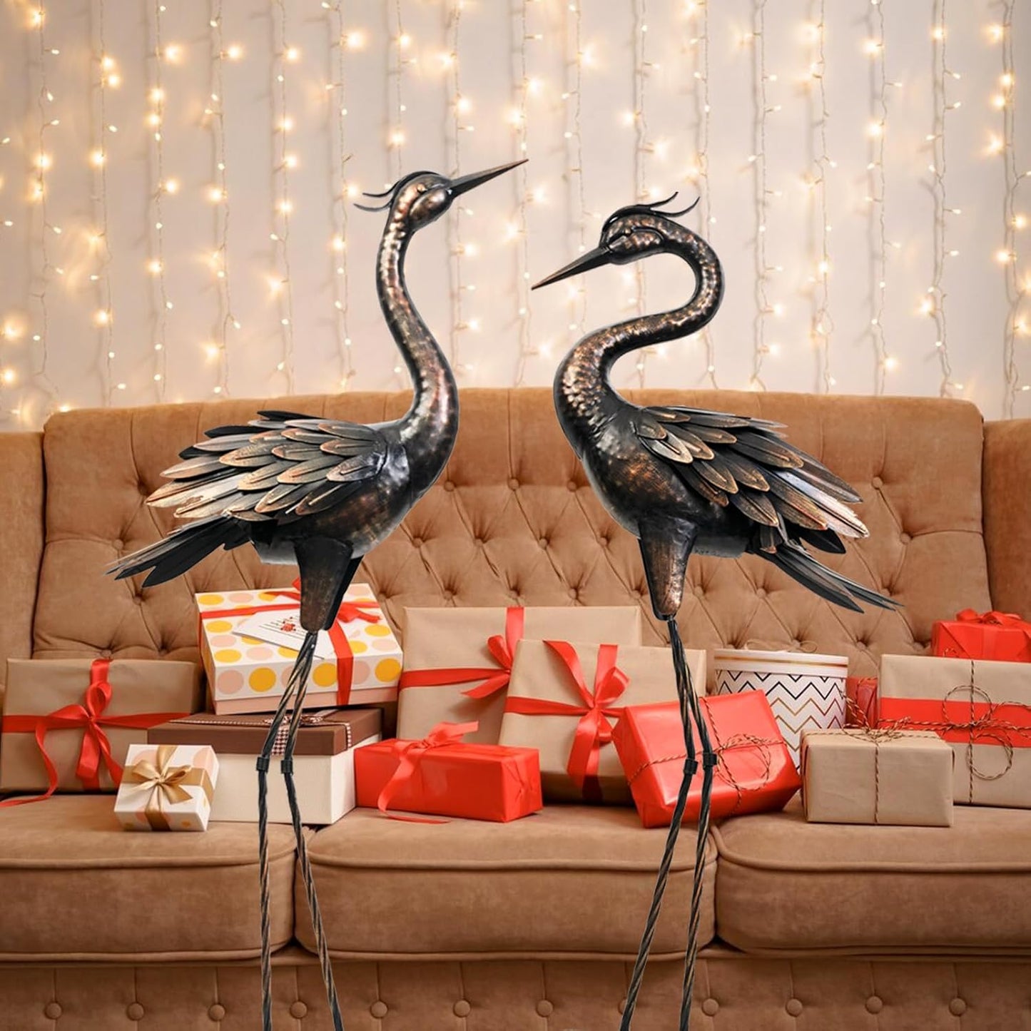 Shorayn Metal Crane Garden Statue, Garden Sculptures & Statues, Bronze Crane Ornaments Yard Art for Backyard Patio Lawn Decorations