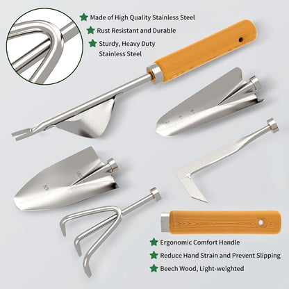 Gardening Tools 20-Piece Heavy Duty Garden Hand Tools Stainless Steel Ergonomic Rust-Proof Garden Tool Set - with Fashion and Durable Garden Tools Storage Bag - Ideal Gardening Gifts for Women