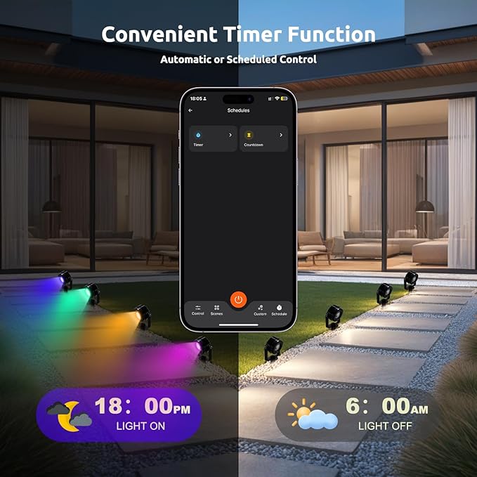 Smart RGBW Spot Lights Outdoor, 8 Pack Low Voltage Landscape Lighting with APP & Remote control, Waterproof and Timing, Color Changing Outdoor Spot Lights for Yard Christmas Halloween Spotlights