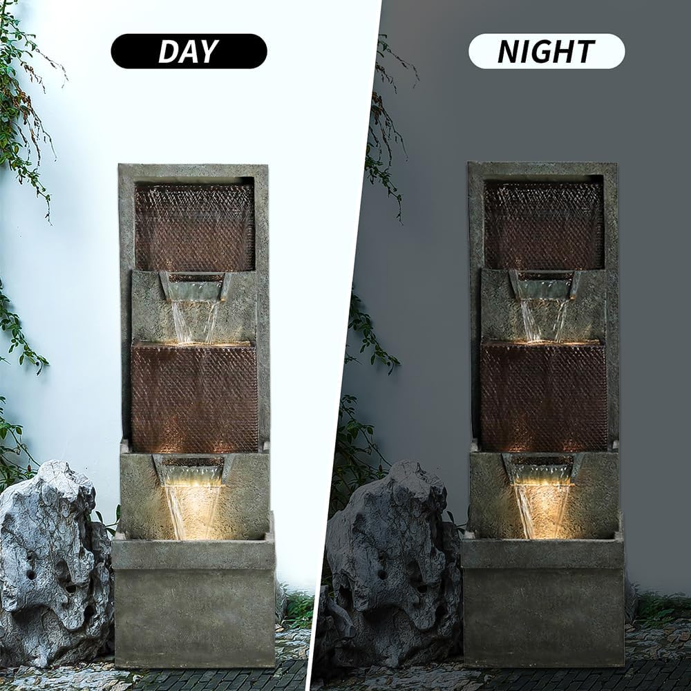 39.3”H Outdoor Garden Waterfall Fountain-Indoor Water Fountain with LED Lights, for Gardens, Landscaping, Patios, Balconies, Office,and Lawns for a Calming Oasis in Outdoor Living Art Decor