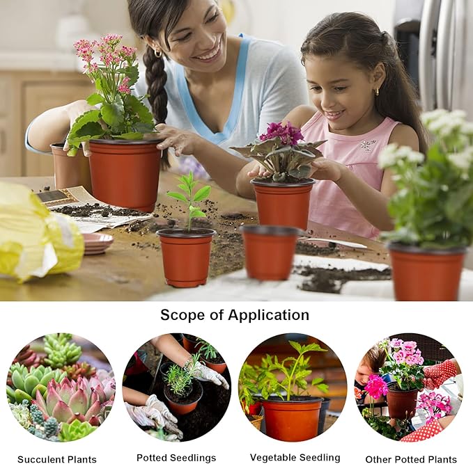 Augshy 120 Pcs Plastic Plants Nursery Pot, Indoor Outdoor Seed Starting Pots (4,5,6-Inch)