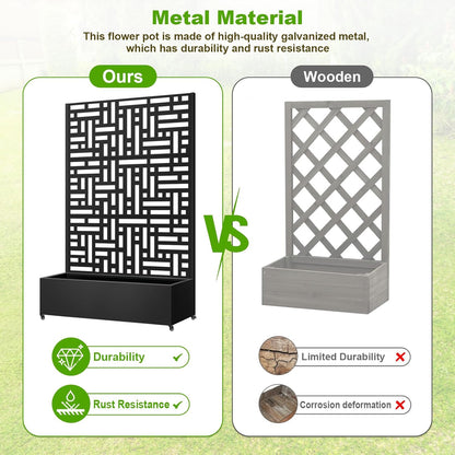 Metal Planter Box with Trellis, 72"x47"x16" Metal Raised Garden Bed with Trellis, Trellis Planter Box with Drainage Holes & Lockable Casters for Climbing Plants, Vegetables, and Vines