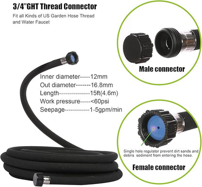 4 Pcs AMRITA Soaker Hose Kit 1/2 inch 15ft.Round Rubber Soaker Hose for Garden,Save water up to 70%,Great for Garden Beds,Trees,Vegetables,Flowers and Seedinds.(1/2-15ftx4)