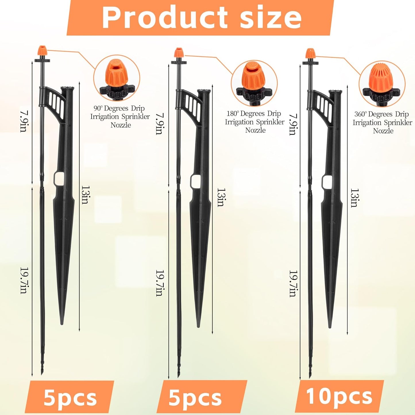 20 Sets 90/180/360 Degree Irrigation Sprinkler Heads with Stake, Drip Micro Spray Emitters with 1/4" Irrigation Tubing on Riser Stake,Micro Spray Sprinkler Stake Assembly for Garden Watering System