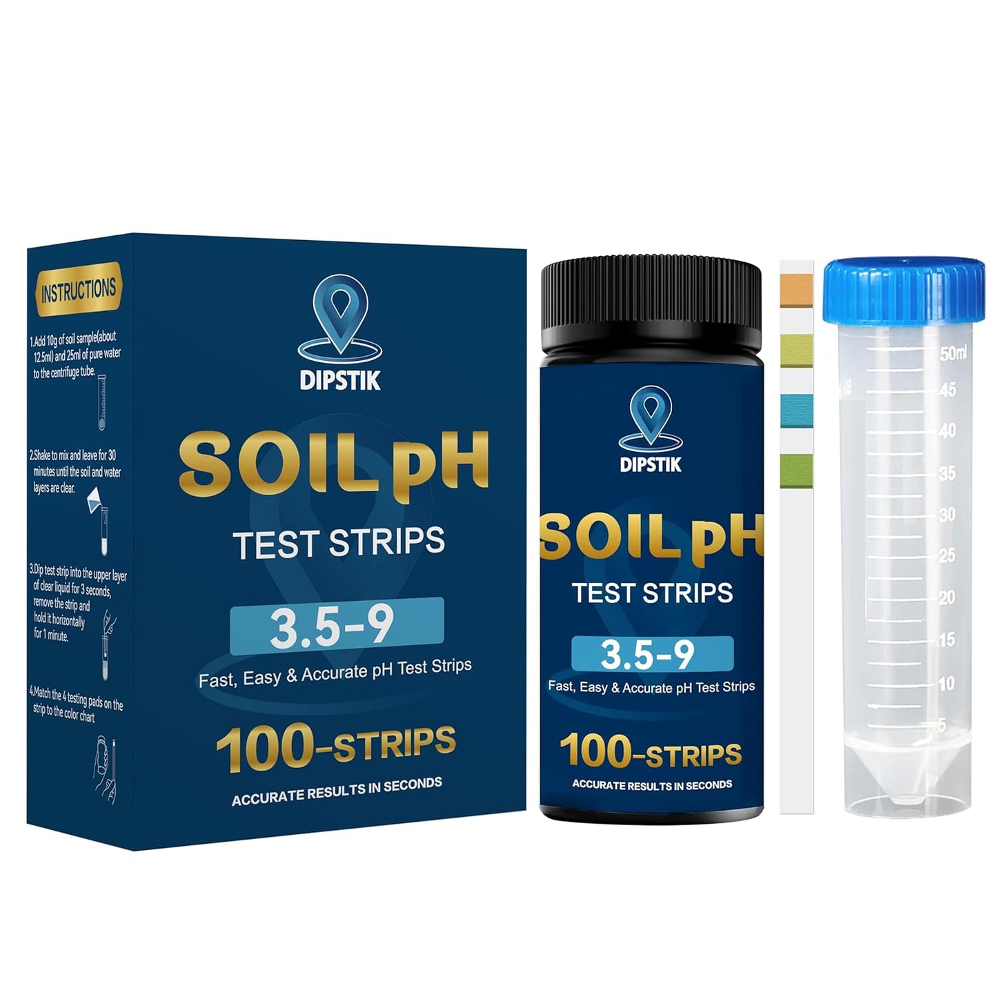 Soil Test Kit for pH 3.5–9 with Tube, 100 Soil pH Test Strips for Accurate Testing pH Level of Garden Lawn Flower Grass Vegetable Dirt Yard, Outdoor Indoor Plants