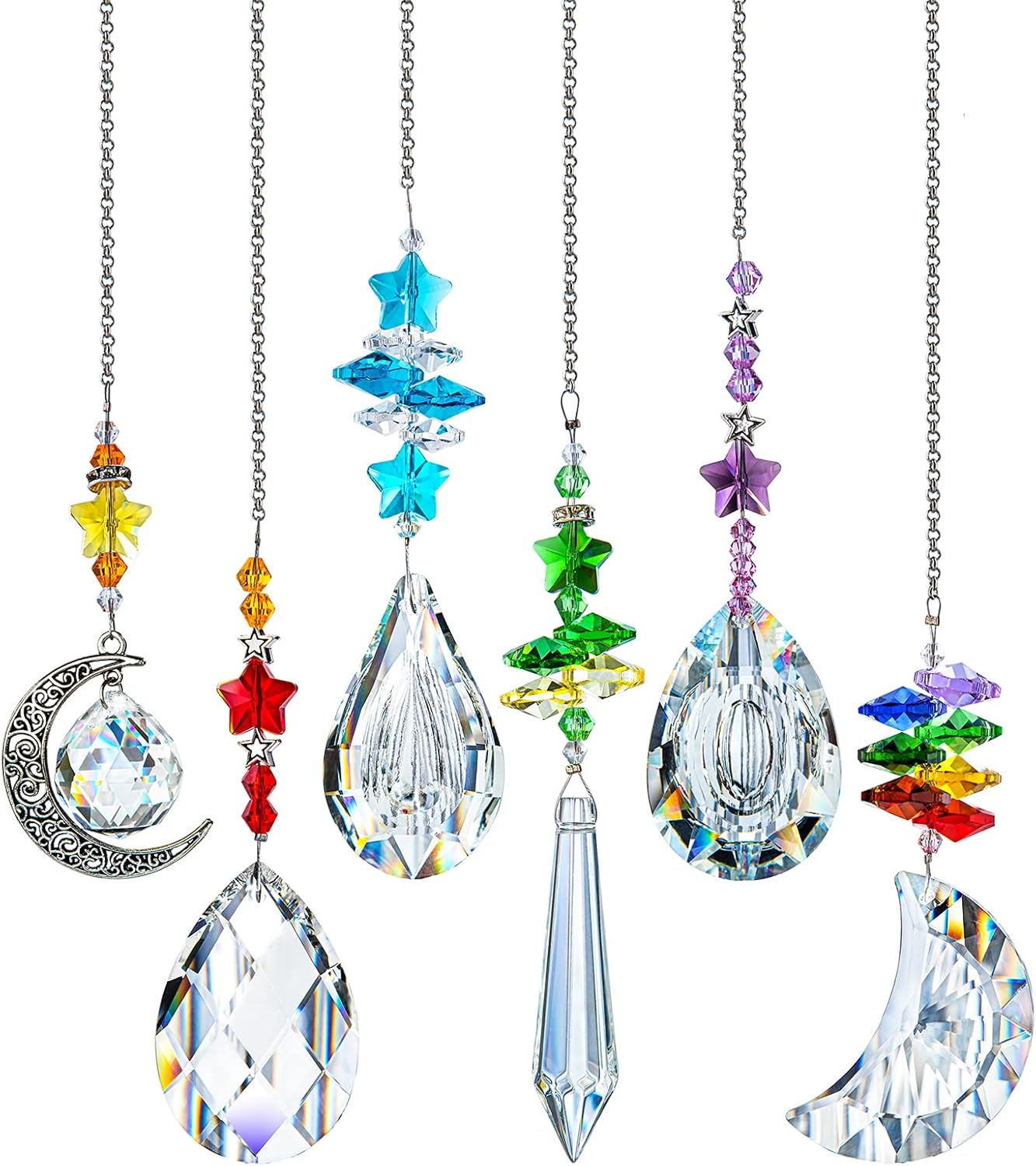 H&D HYALINE & DORA 6PCS Suncatchers Crystal Chandelier Prism Hanging Ornament for Window Home Garden,Rainbow Maker Crystal Pendant