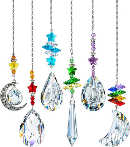 H&D HYALINE & DORA 6PCS Suncatchers Crystal Chandelier Prism Hanging Ornament for Window Home Garden,Rainbow Maker Crystal Pendant