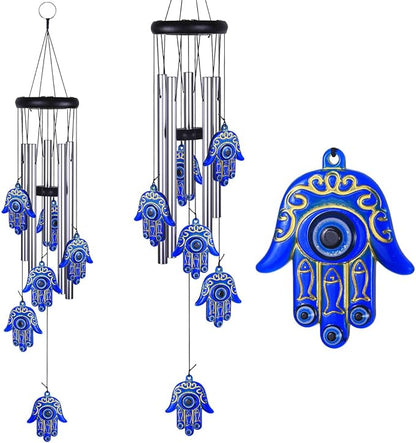 Blue Evil Eye Hamsa Hand Wind Chimes Outdoor Decoration, Hand of Fatima Windcatcher, Evil Eye Wind Bells, Hand of Fatima Blue Evil Eye Amulet Wind Chimes for Home, Gift for Mom, Balcony, Patio, Garden