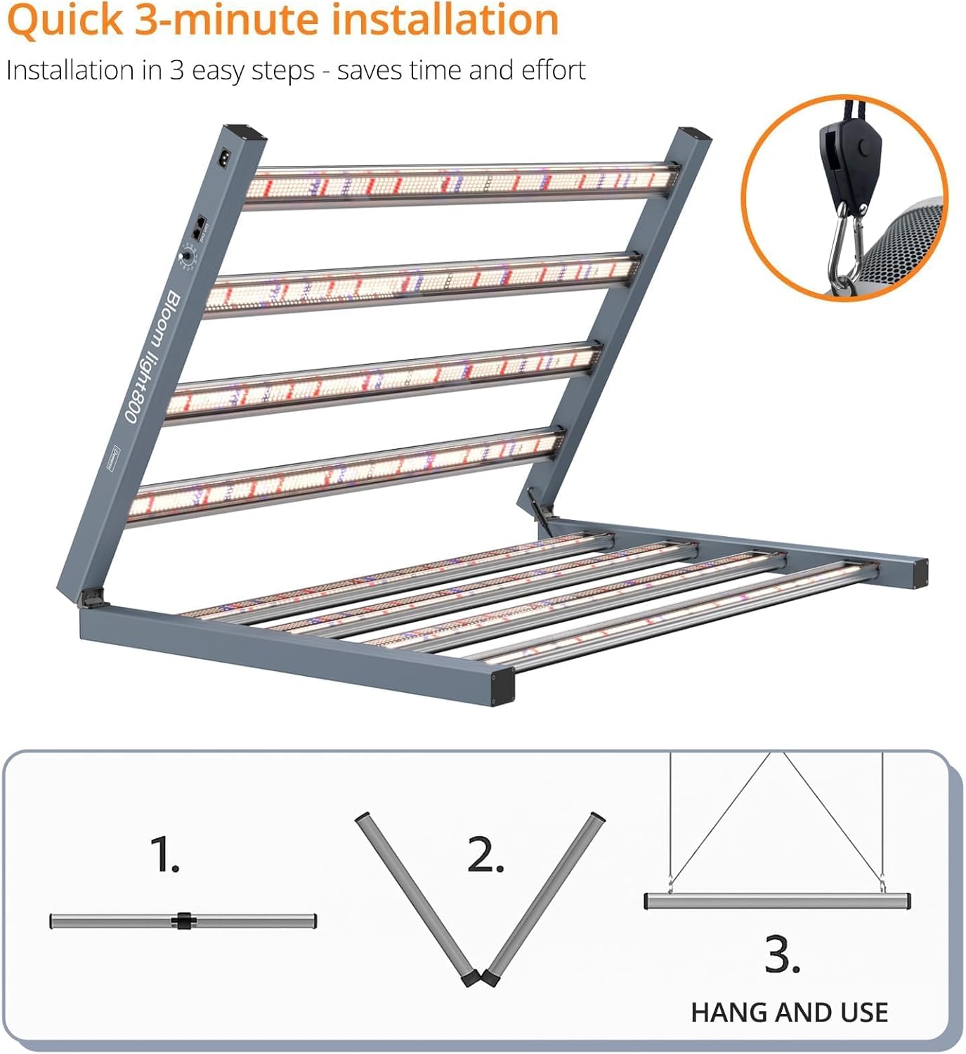 DOMMIA 800W LED Grow Lights for Indoor Plants Full Spectrum with UV, 2240µmol/s High PPF, Dimmable&Foldable, Daisy Chain&Bar Style, 4x4 Plant Lights for Indoor Growing 1-Pack