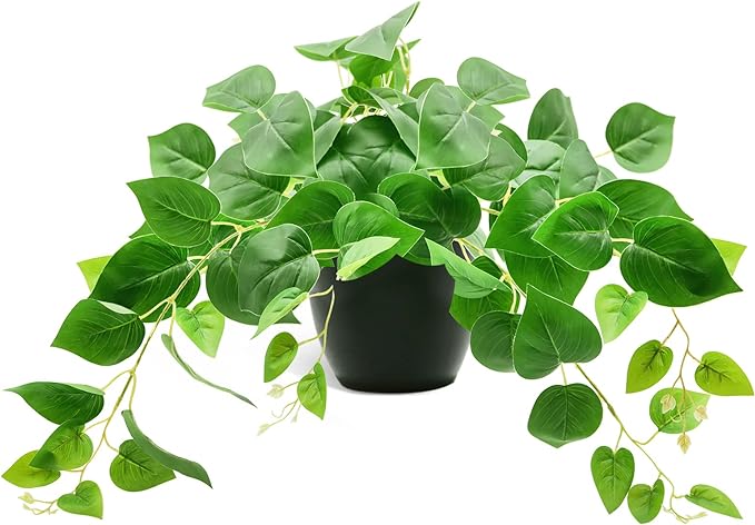 Tiita 1 Pack Fake Plants Artificial Scindapsus Aureus in Pots, Realistic Fake Greenery Potted Plants for Home Office Desk Window Sill Bathroom Bedroom Outdoor Indoor