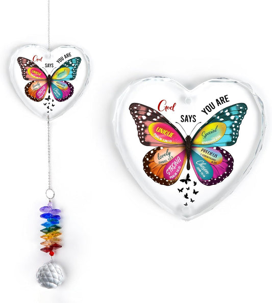 Glass Ornament Suncatcher - Appreciation Gift - Unique Presents - Encouragement Butterfly Inspirational Gifts for Friends, Mom, Sister, Girl, Female Coworker, Christian