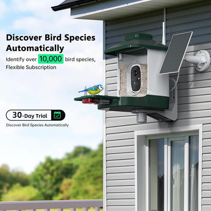 Smart Bird Feeder with Camera, AI Identify Bi rd Species Solar Powered,Full HD Live Video Bird Feeder Camera, 2.4Ghz WiFi,Nstant Arrival Alerts - Best Gifts for Bi rd Lover