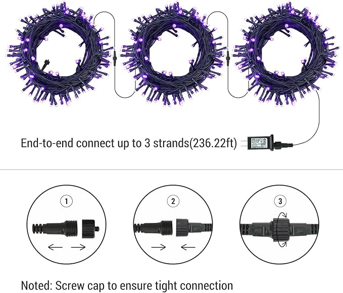 Brizled Purple Lights, 78.74ft 240 LED Halloween Lights Connectable with Timer, 8 Modes Plugin Purple Light String Waterproof Outdoor Mini Light for Outside Indoor Spooky Tree Decor