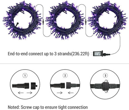 Brizled Purple Lights, 78.74ft 240 LED Halloween Lights Connectable with Timer, 8 Modes Plugin Purple Light String Waterproof Outdoor Mini Light for Outside Indoor Spooky Tree Decor