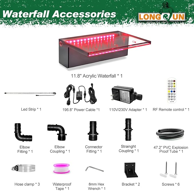 LONGRUN Waterfall Spillway APP Control Multi-Color LED Light Outdoor Pool Fountain, Acrylic Water Spillway Koi Pond Waterfalls Fountains Kit for Garden Patio Swimming Pool Decoration-11.8"