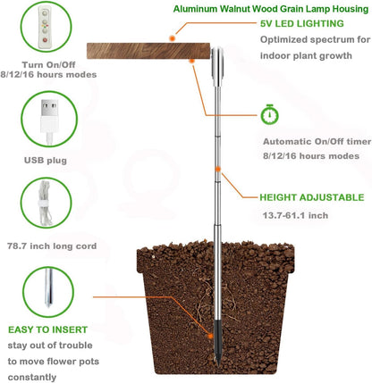 Plant Grow Light,yadoker LED Growing Light Full Spectrum for Indoor Plants, Paired with a Soil Tester,Height Adjustable, Automatic Timer, 5V Low Safe Voltage,Idea for Large Plant Light