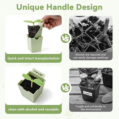 Seed Starter Tray, Dual-Purpose Handles for Transplanting & Labeling, 9 Deep 2.3 in Cells, Extra-Thick Reusable Germination Kit, for Indoor, Outdoor & Greenhouse Use