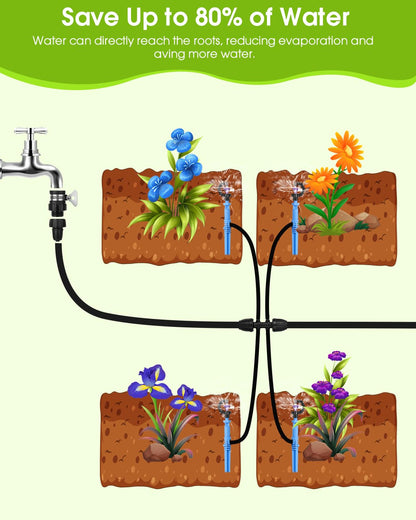 Automatic Lawn Sprinkler System with 32.8FT 8/12'' +16.4FT 4/7'' Tubing Kit, G‑Type 360 Degree Rotation Sprinkler Watering for Drip Irrigation, Watering Plants, Yard & Lawn Care
