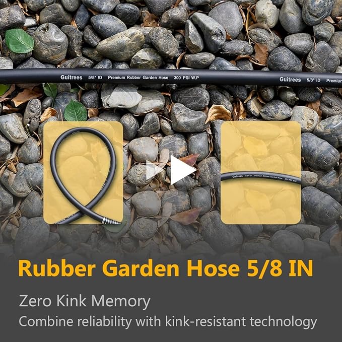 150FT 5/8 Heavy Duty Rubber Garden Hose - 200psi Working, 1000psi Burst - Hot/Cold Water - Five-Layered Braiding for Durability - Versatile for Gardening, Agriculture, Construction(Black)