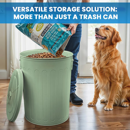 Plexon 20 Gallon Metal Trash Can with Lid Outdoor Large Garbage Can Decorative Trash Can Heavy Duty Powder Coated Metal Bucket with Lid for Garage Workshop Ash Storage Farmhouse, Green