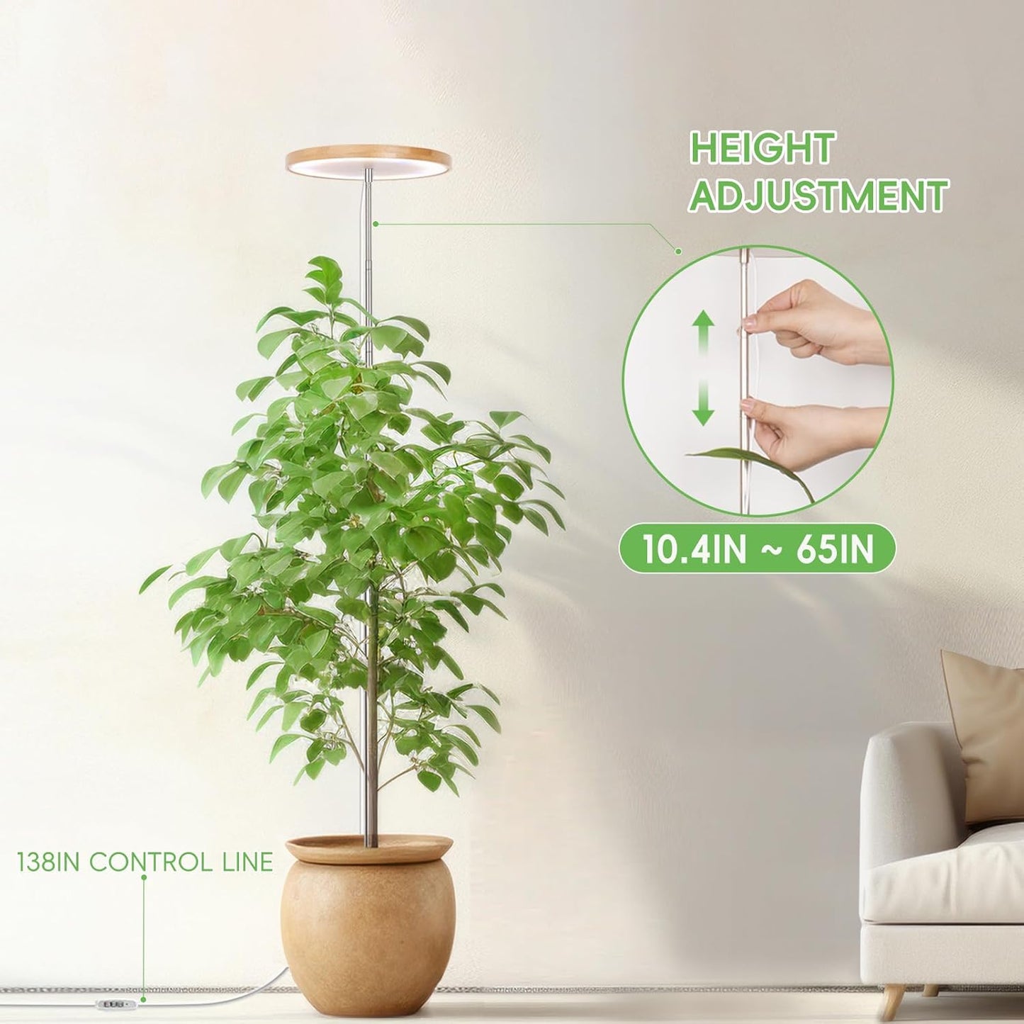 LBW Plant Grow Light Bamboo Plant Grow Lights for Indoor Full Spectrum LED Plant Grow Light, 4/8/12H Recurring Timer