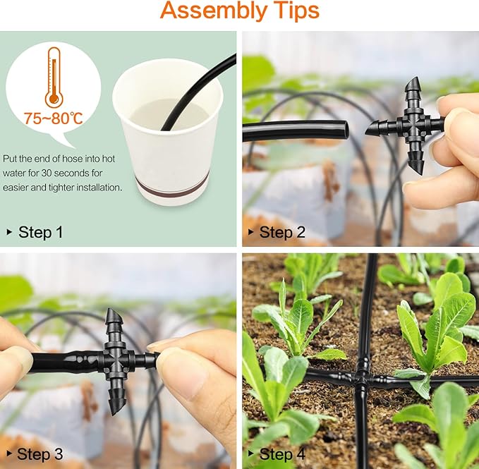 1/4" Drip Irrigation Cross Fittings, 45 Pieces Barbed 4-Way Cross Irrigation Parts for 1/4 Inch Drip Tubing, Drip Line 4-way Tee Connectors T Parts for Sprinkler Garden Lawn