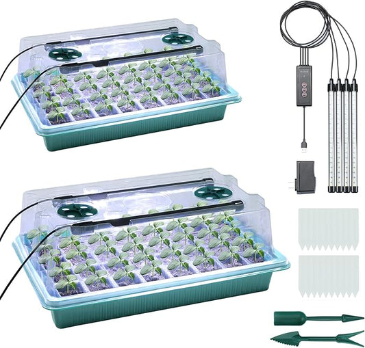 Seedfactor 2 Packs Seed Starter Tray with Grow Light, 40-Cell Seedling Starter Trays Kit with Automatic Timer, Adjustable Light, Full Spectrum, Humidity Dome, Seedling Tray for Plants Indoor-Clear