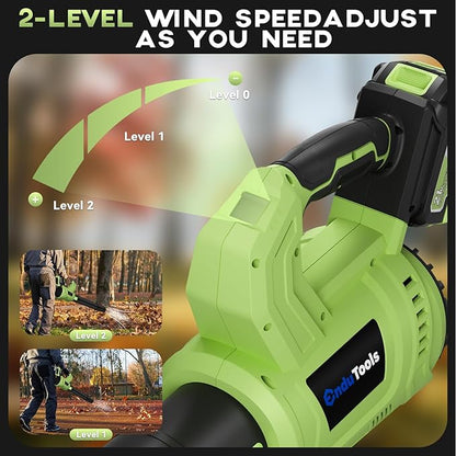 Leaf Blower Cordless - 650 CFM 150 MPH Electric Leaf Blower with 2 x 4.0Ah Batteries & Fast Charger, 2-Speed Settings, Lightweight Blower for Lawn, Yard, Leaves, Dust, and Snow Care (Green)