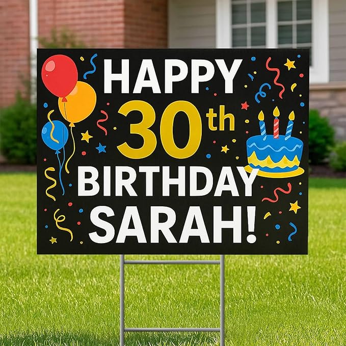 Custom Yard Sign with Stake – 18x24 Personalized Outdoor Sign for Events, Business and Birthdays – Durable 4mm Weatherproof Corrugated Plastic