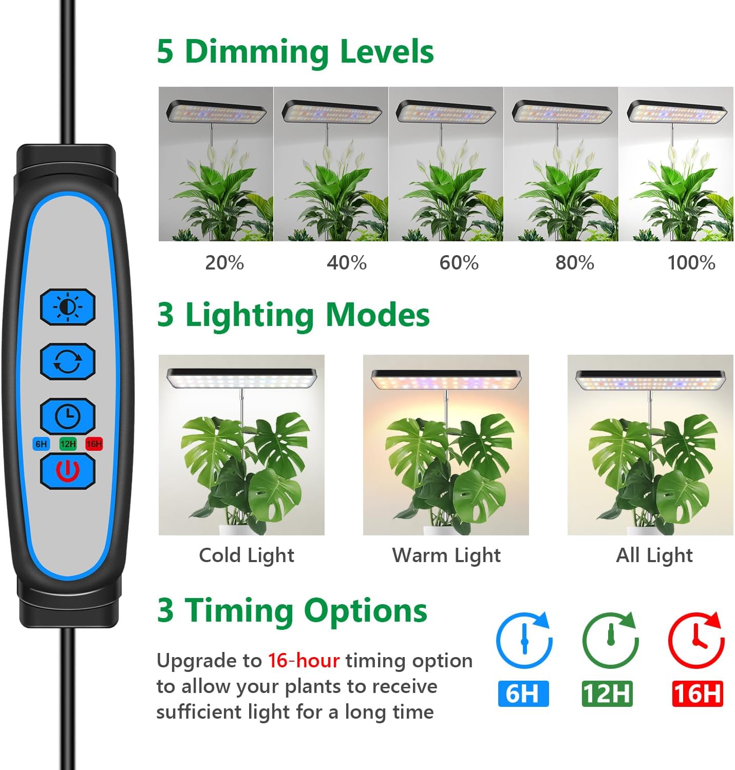 Grow Light, Full Spectrum Desktop Plant Lights for Indoor Growing Seedling 2 Pack, Large Area Lighting LED Grow Lamp with Base, Height Adjustable 26 Inch Black with 6/12/16H Timer