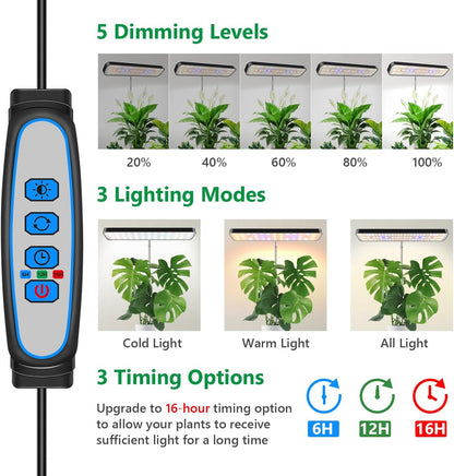 Grow Light, Full Spectrum Desktop Plant Lights for Indoor Growing Seedling 2 Pack, Large Area Lighting LED Grow Lamp with Base, Height Adjustable 26 Inch Black with 6/12/16H Timer
