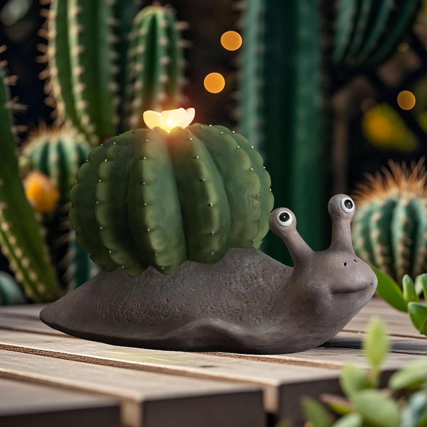 Solar Cactus Snail Statue Garden Decor Light - Outdoor Decorative LED Flower, Suitable for Patio, Lawnand Garden Decorations, Gifts for Mom