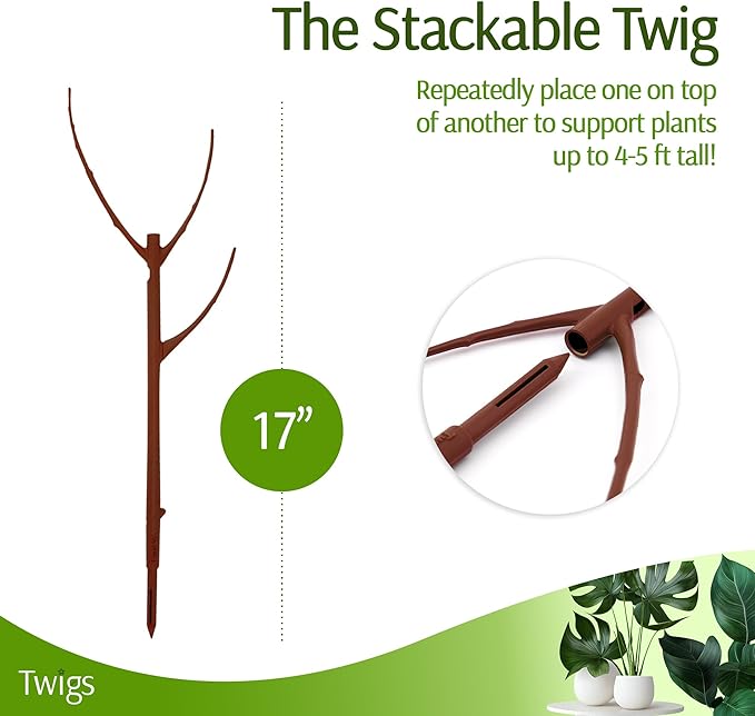 Stackable Plant Support Stakes, Stem Holder Structures for Indoor & Outdoor Use, Garden Accessories for Climbing & Potted Plants, Trellis Alternative - Begonia Red, 3 Pack, 17" L