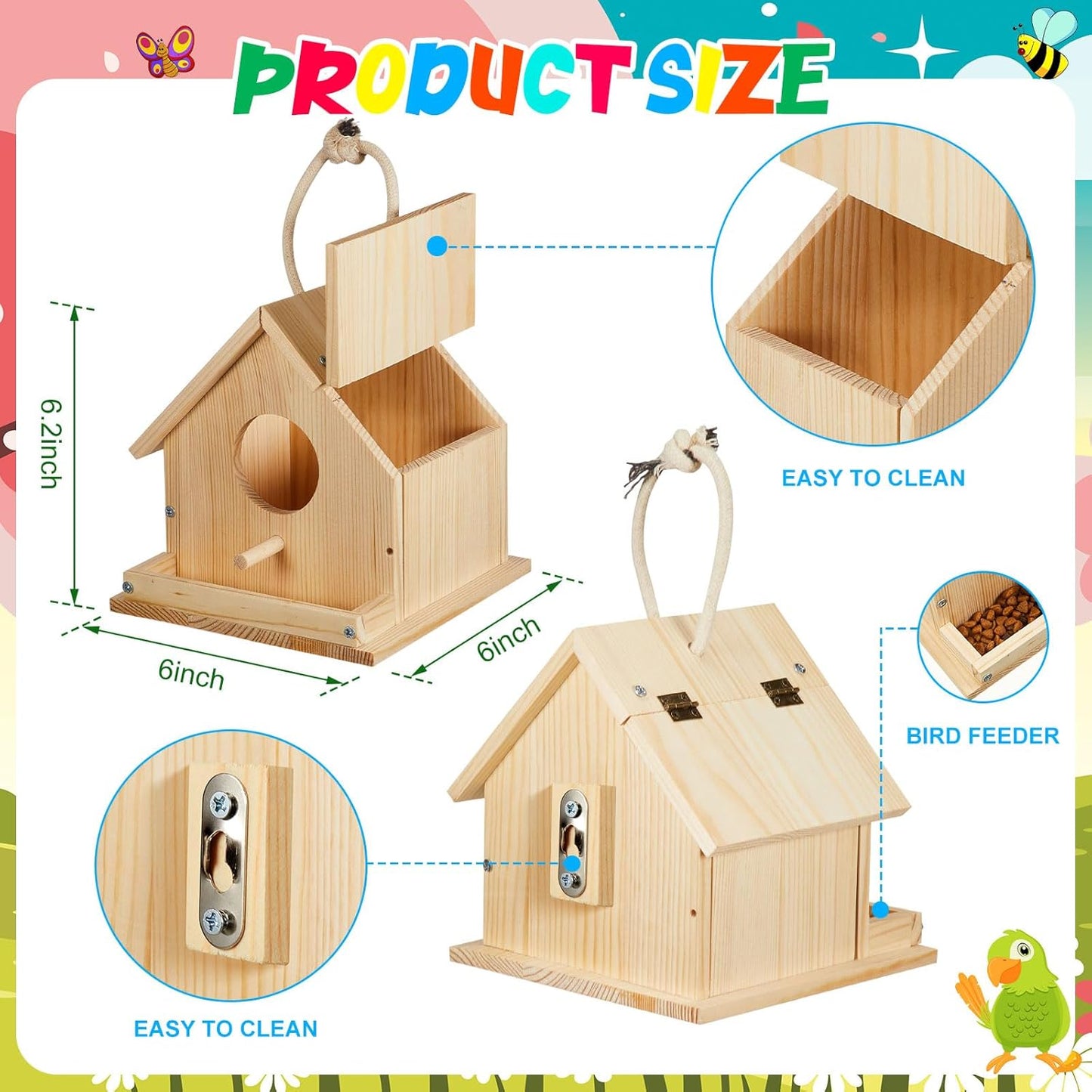 Liliful 16 Sets Wooden DIY Birdhouse Kit Unfinished Bird Houses with Paints and Paintbrushes Bird Feeder Craft Arts for Boy or Girl Classroom Activity and Christmas Kids Wooden Craft Gifts