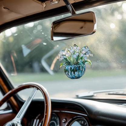Lily of The Valley May Month Flower Acrylic Suncatcher Stained Glass Effect Window Car Hanging Christmas Ornament Indoor Outdoor Decor Garden Sun Catcher for Flower Lover Gift for Women Mom Grandma