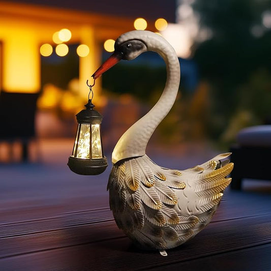 HONGLAND Solar Garden Statue Outdoor Swan Decor Bird Decor Lawn Ornament for Backyard Patio Porch Poolside（White）