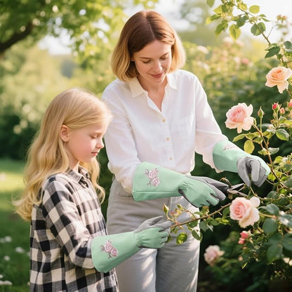 Rose Pruning Gloves Thorn Resistant, Embroidery Gardening Gloves with Extra Long Forearm Protection