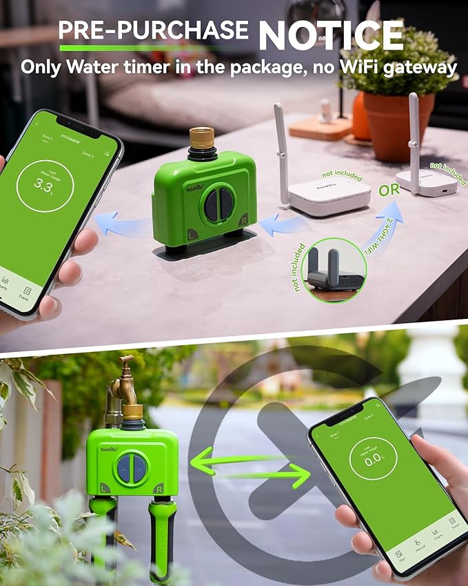 RAINPOINT WiFi Water Timer for Garden Hose, Brass Inlet 2 Zone WiFi Sprinkler Controller, Smart Hose Timer Valve, Automatic Drip Irrigation System/Rain Delay for Garden/Lawn/Yard (No Gateway)