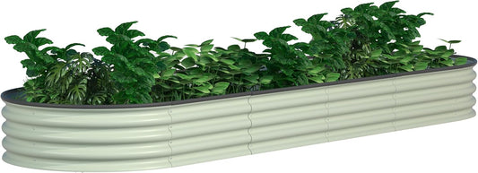 MUPATER 8x2x1 ft Raised Garden Bed Outdoor for Vegetables, 9-in-1 Galvanized Metal Planter Box, 11.1'' H Modular Garden Bed Kit Oval for Herbs and Flowers, Pearl White