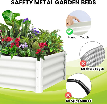 Galvanized Raised Garden Bed, 2 Pcs 6x3x1FT Outdoor Outdoor Planter Boxes with Open Base with Safety Edge and Glove, Elevated Rectangular Planting Bed for Vegetables Flowers Ground Planter, White
