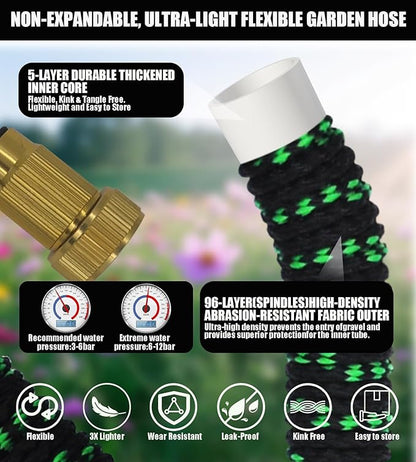 Expandable Garden Hose - 50 ft with 10 Function Nozzle Sprayer, Lightweight Flexible Water Hose with Durable Collapsible Latex Core & Solid Brass Fittings, 50ft Retractable Stretch Hose