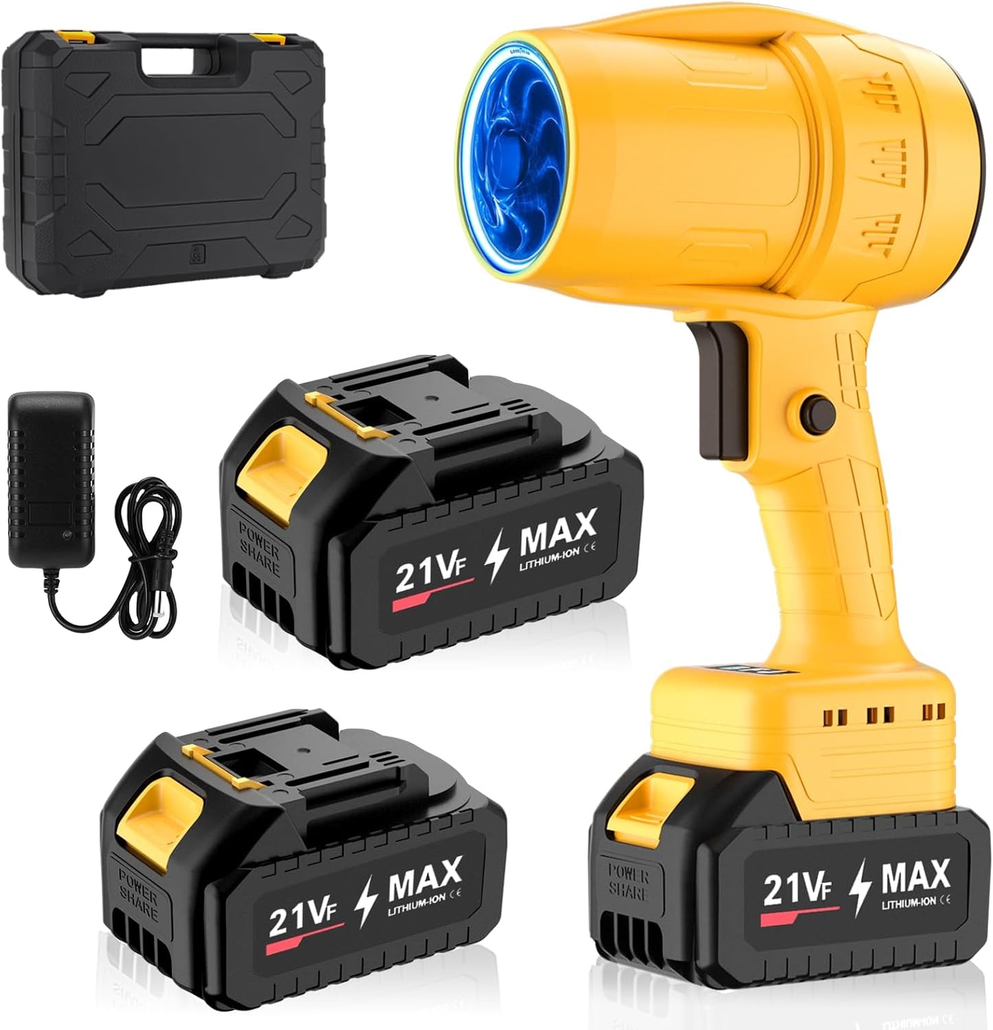 Handheld Electric Cordless Leaf Blower – 500,000RPM Mini Turbo Jet Blower with 2×4.0Ah Batteries & Charger, Lightweight for Patio, Lawn, Garage Cleaning (Yellow)