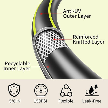 Rubber Garden Water Hose 50ft, 5/8" Leak Proof Garden Hose with Brass Connector, Flexible Hose Pipe for Lawn, Watering Cleaning & Washing