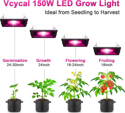 Waterproof Plant Light, 150W Outdoor Grow Lights, Full Spectrum LED Grow Light, Height Adjustable, Silent, Heat Dissipation, for Indoor Outdoor Plant Seedling Growing Blooming Fruiting